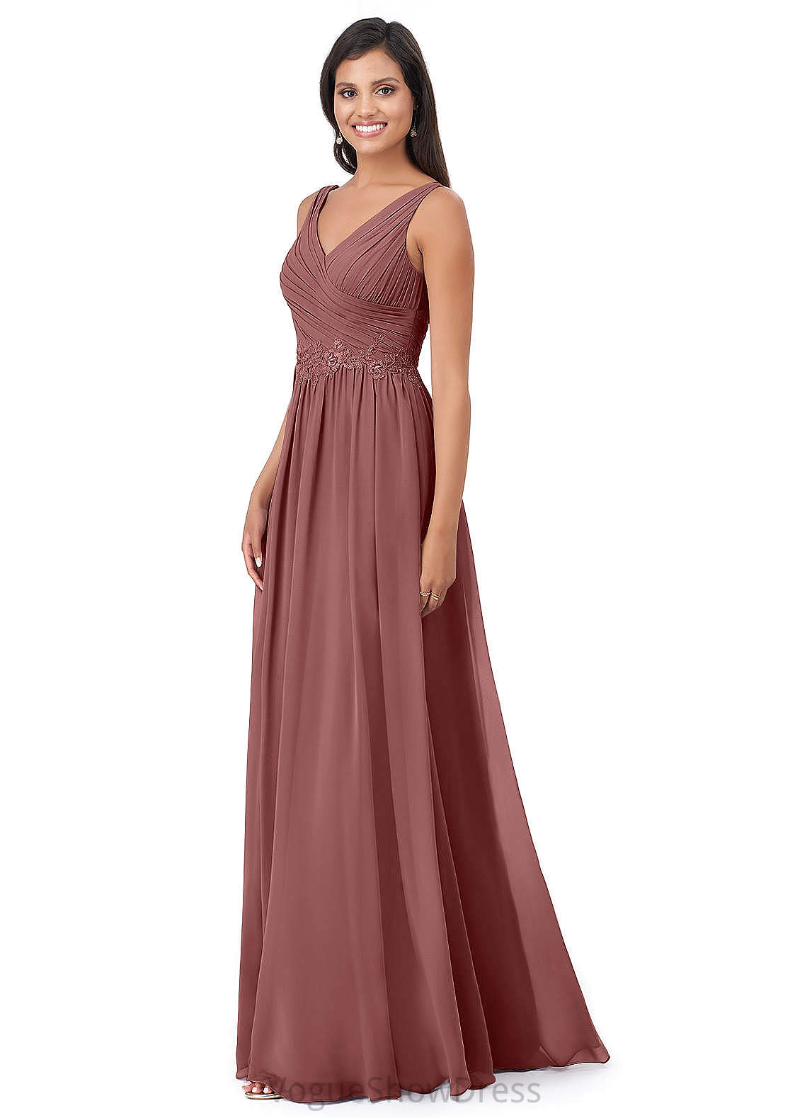 Thirza Floor Length A-Line/Princess Natural Waist V-Neck Sleeveless Bridesmaid Dresses