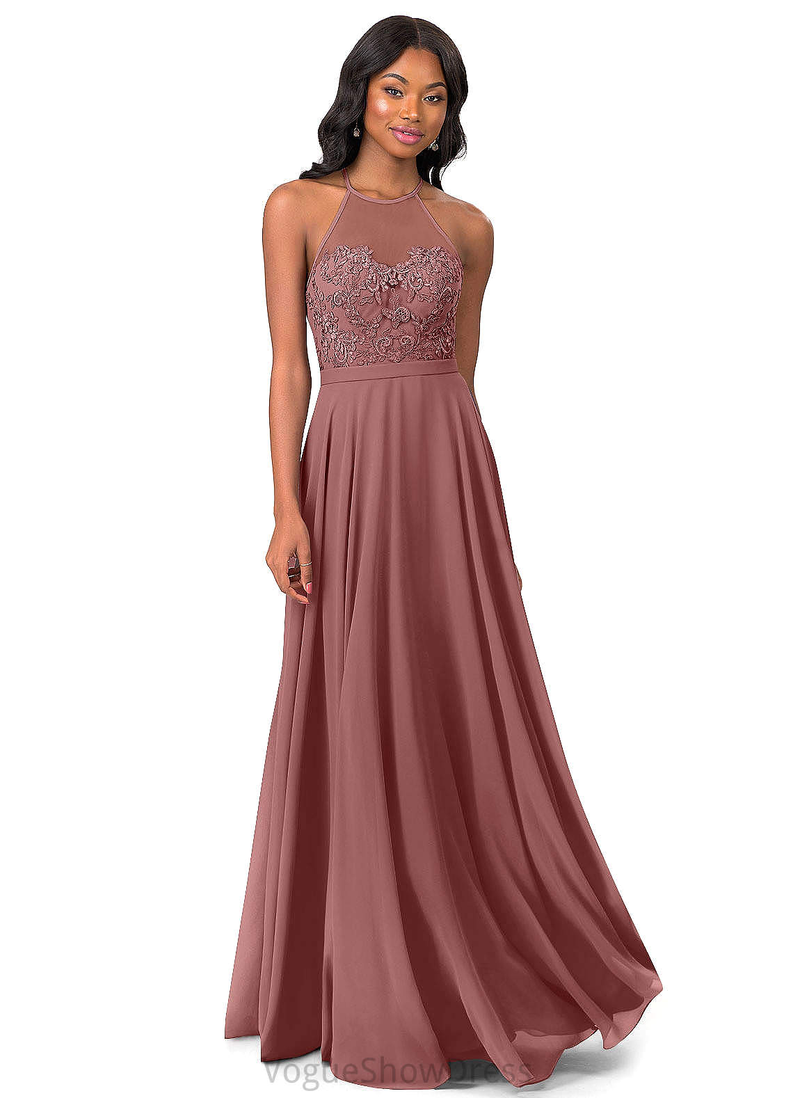 Xiomara Natural Waist Sleeveless Halter Floor Length A-Line/Princess Bridesmaid Dresses