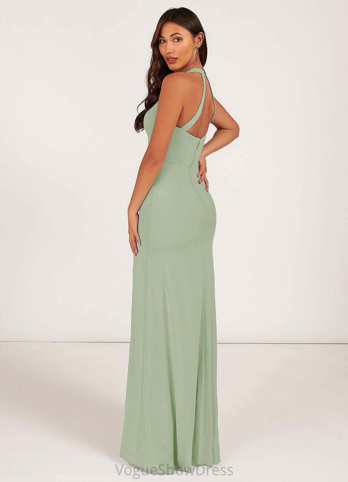 Judy Sleeveless Trumpet/Mermaid Spaghetti Staps Natural Waist Floor Length Bridesmaid Dresses