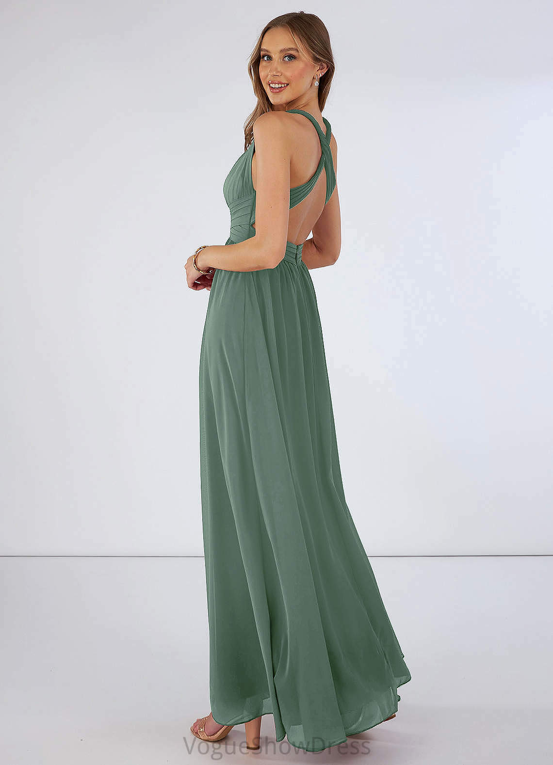 Val Sleeveless A-Line/Princess Straps Floor Length Natural Waist Bridesmaid Dresses