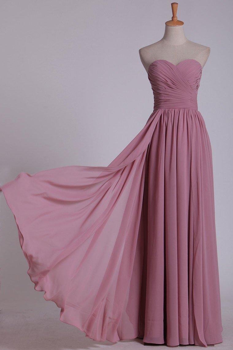 2024 A Line Sweetheart Bridesmaid Dress Floor Length Chiffon With Ruffles