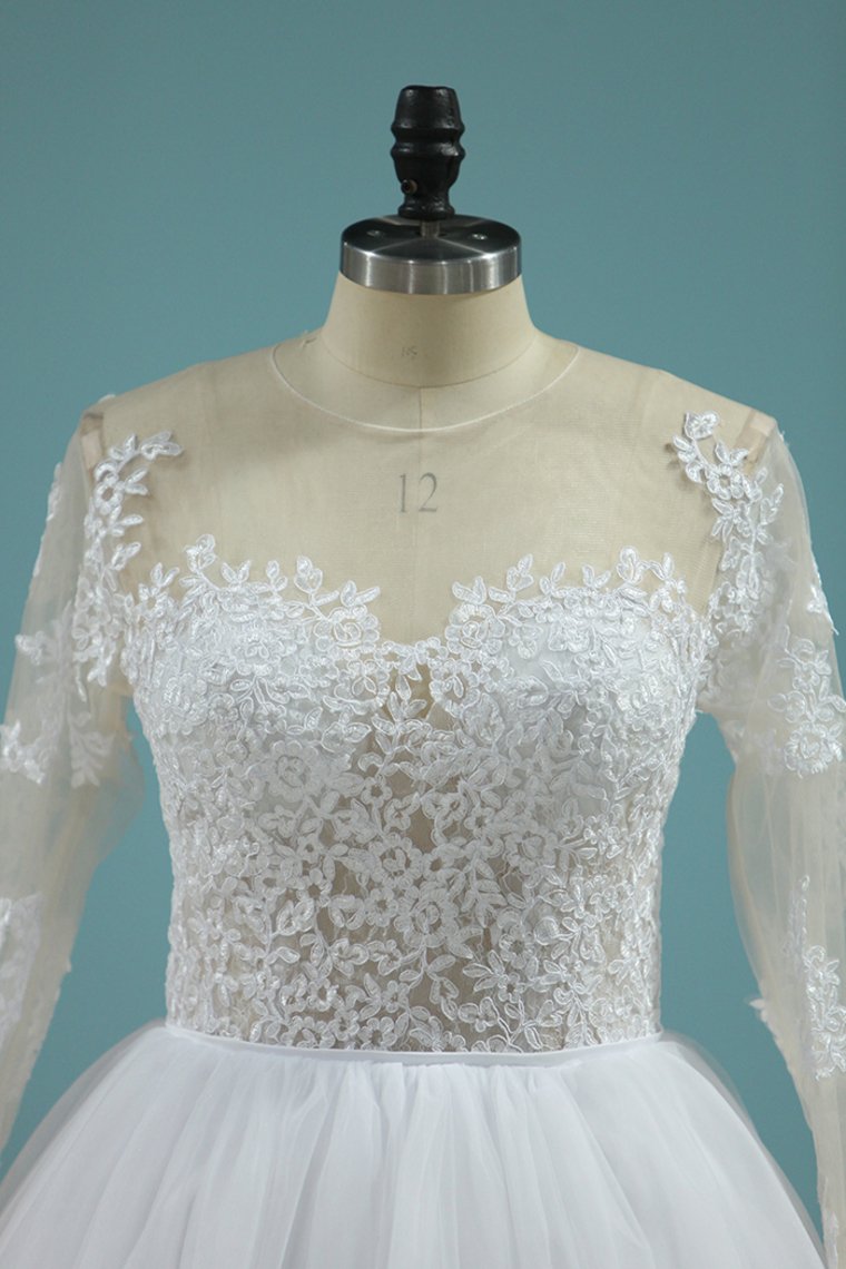 Wedding Dresses Scoop Long Sleeves A Line Tulle With Applique