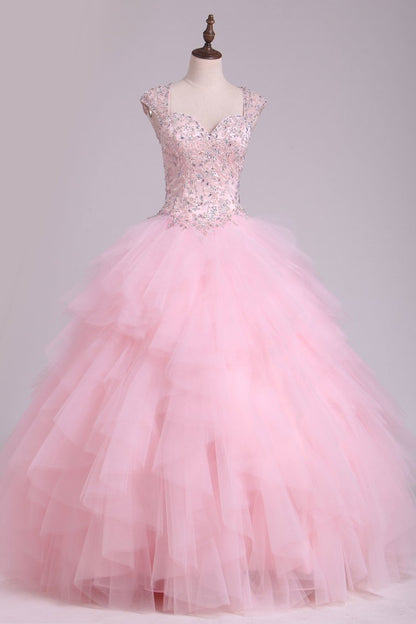 2024 Sweetheart Beaded Bodice Ball Gown Quinceanera Dresses Floor Length Tulle