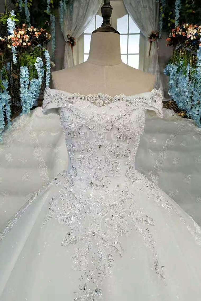 Luxurious Wedding Dresses Off The Shoulder With Appliques And Sequins Lace Up