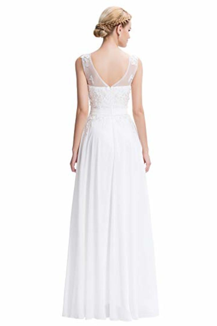 Lace Chiffon Round Neck A Line Wedding Bridesmaid Long Evening  Festive Party Dress