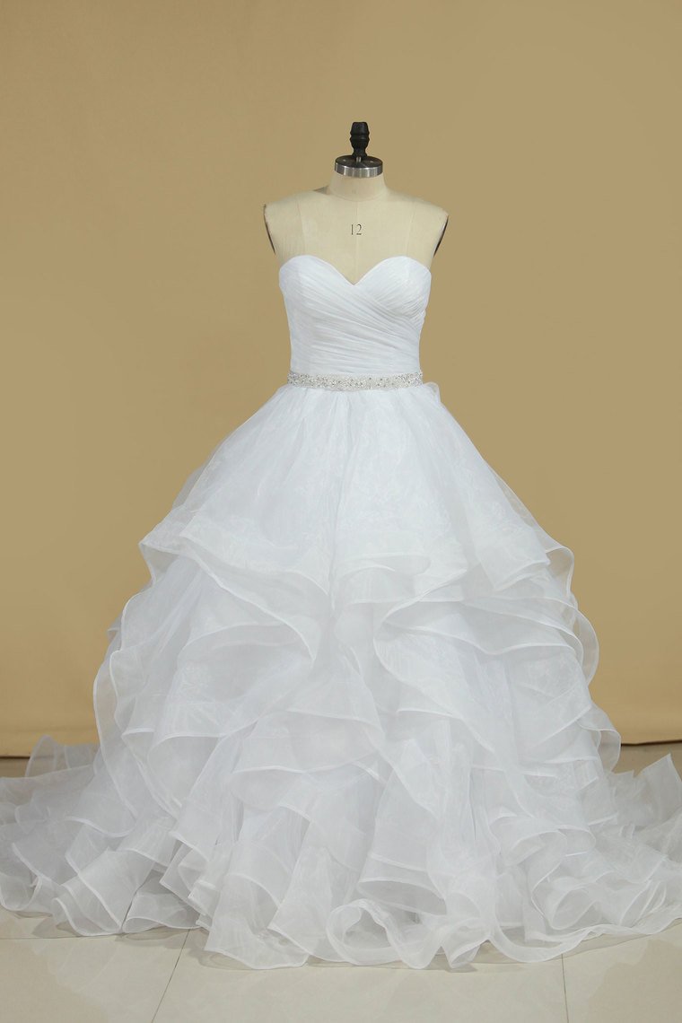 2024 Wedding Dresses A Line Sweetheart Ruffled Bodice With Beads Organza