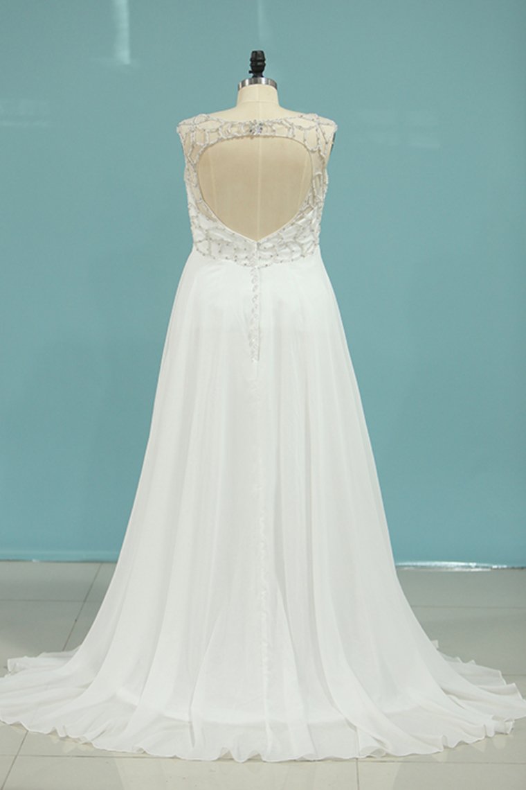 V Neck Chiffon With Beads A Line Court Train Wedding Dresses