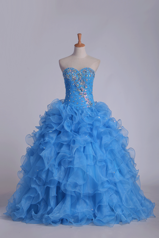 2024 Organza Sweetheart Quinceanera Dresses With Beads And Ruffles Ball Gown