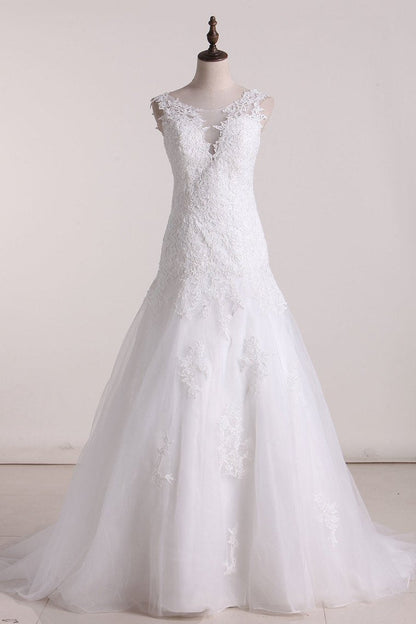 2024 Wedding Dresses Scoop A Line Tulle With Applique