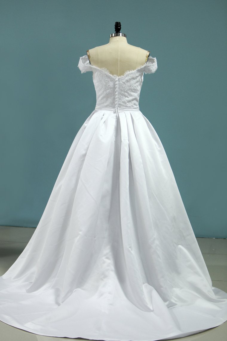 Wedding Dresses A Line Off The Shoulder With Applique Satin