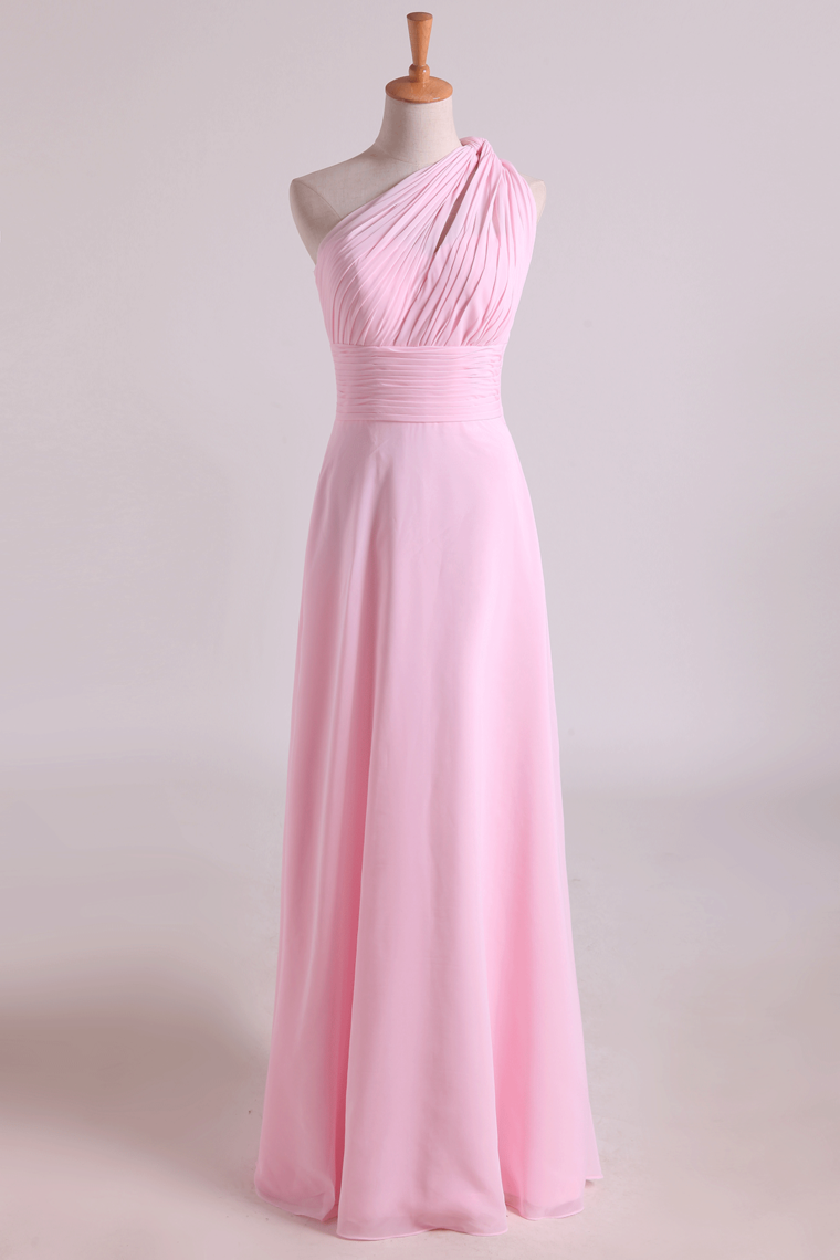 2024 One Shoulder A Line Chiffon Bridesmaid Dresses With Ruffles Pearl Pink