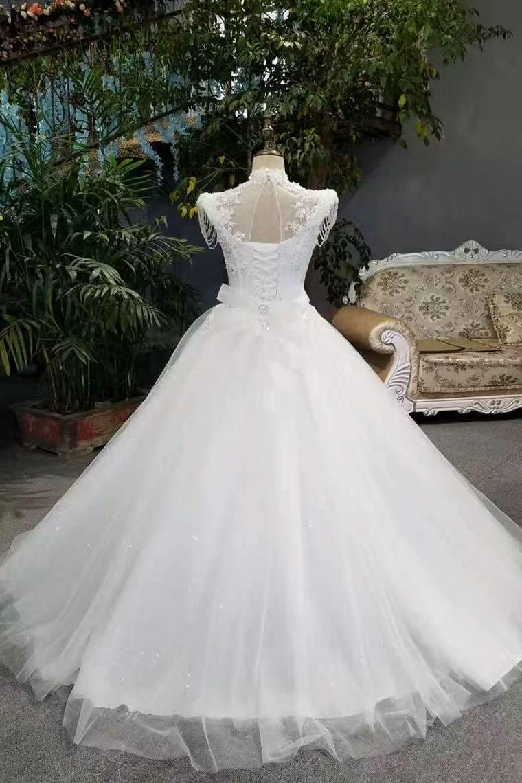 Special Offer Wedding Dresses Tulle Lace Up High Neck With Appliques And Rhinestones