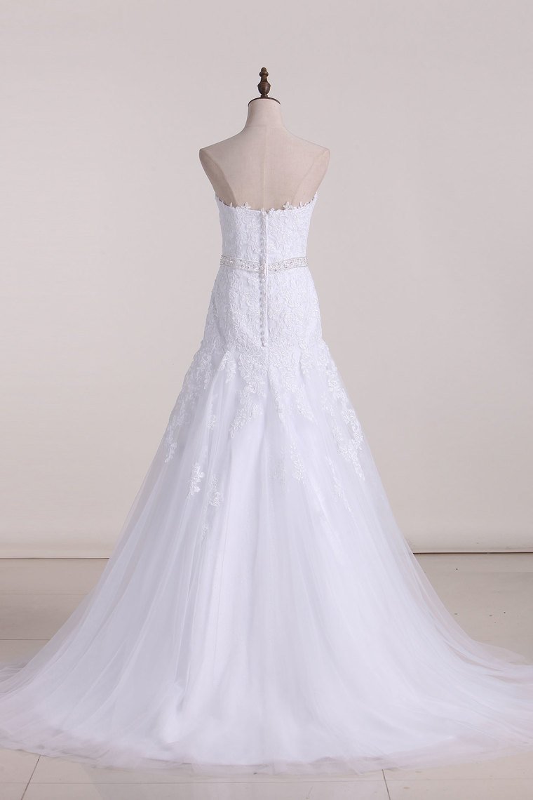 2024 Wedding Dresses Sweetheart Tulle With Applique And Beads Mermaid