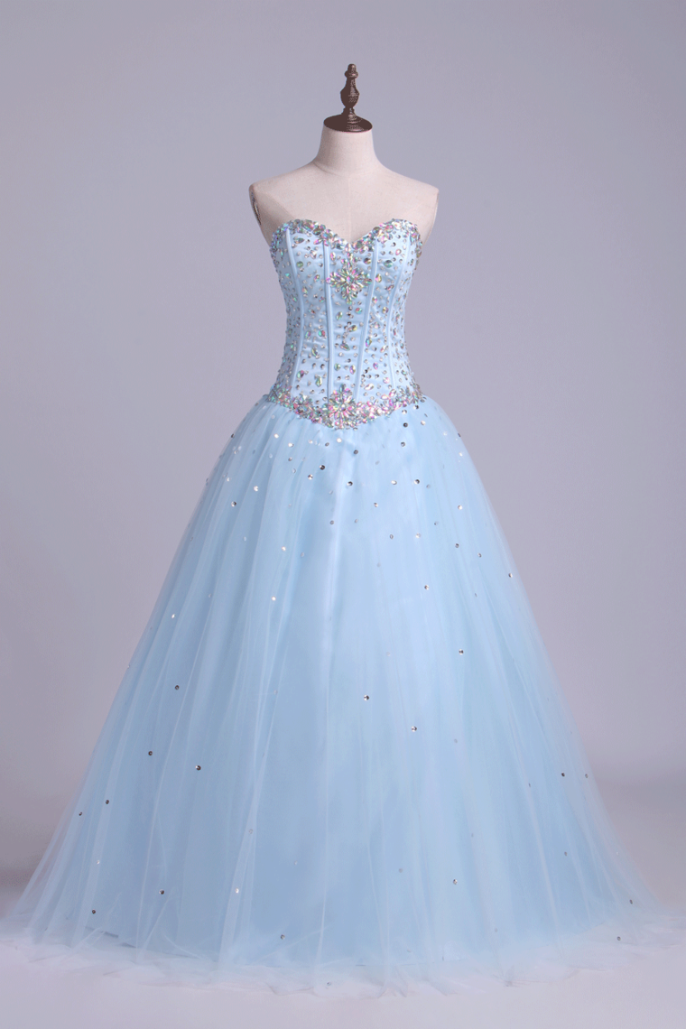 Sweetheart Beaded Bodice Quinceanera Dresse Tulle Floor Length