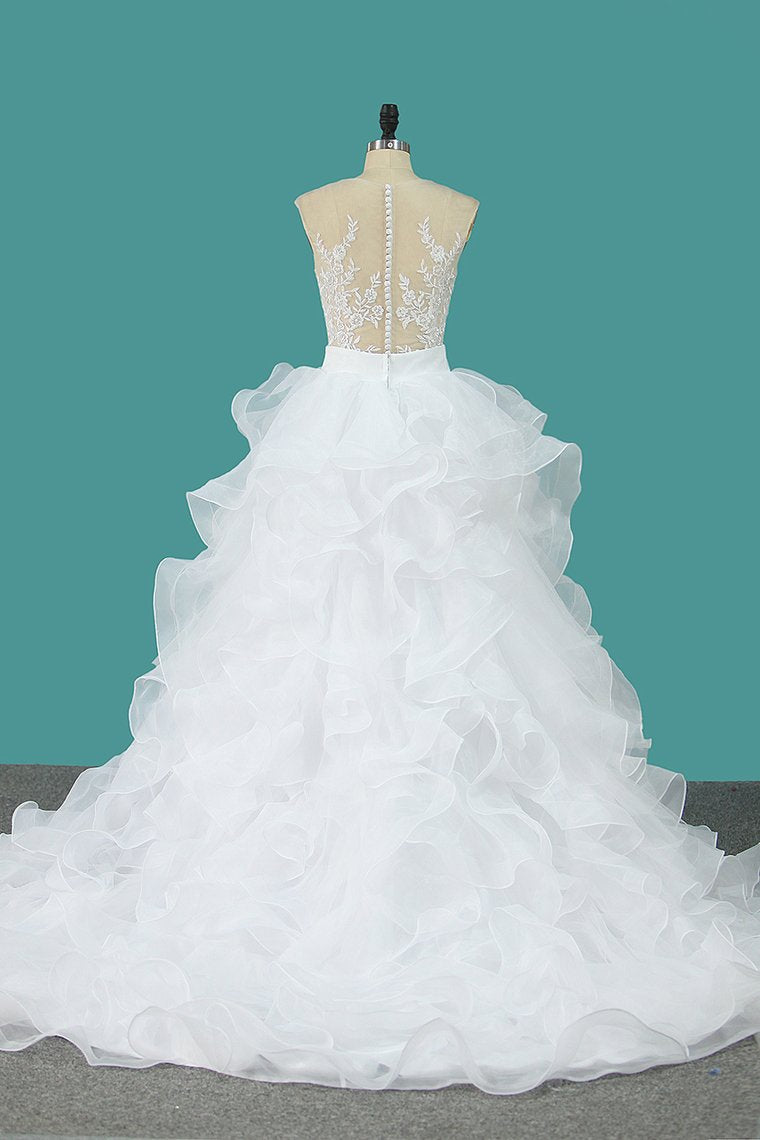 2024 Scoop Tulle With Applique Detachable Wedding Dresses  Zipper Up