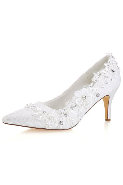 Ivory High Heels Wedding Shoes with Appliques Fashion Lace Woman SRS12498