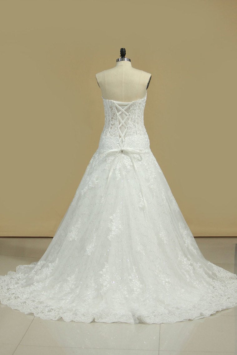 Vintage Wedding Dresses Sweetheart A Line Tulle With Applique Court Train