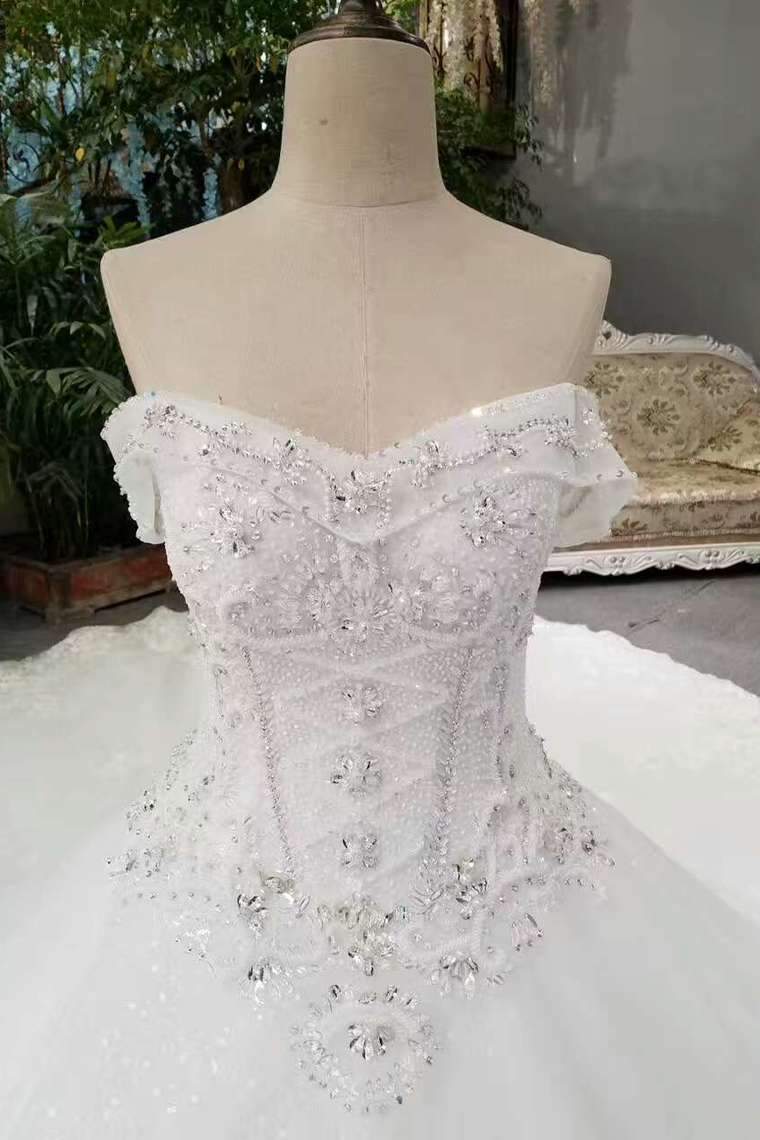 Marvelous Wedding Dresses Lace Up Off The Shoulder With Appliques And Crystals Royal Train