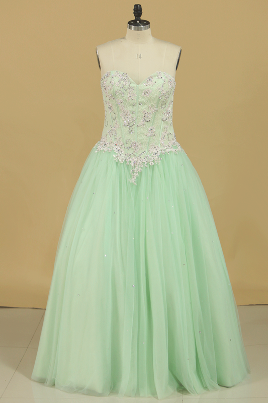 Quinceanera Dresses Sweetheart Ball Gown Tulle With Applique Floor Length