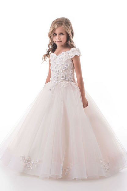 2024 Flower Girl Dresses Off The Shoulder Tulle With Applique A Line