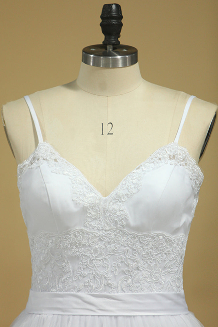 Wedding Dresses Spaghetti Straps Tulle With Applique And SRSPFGDEMAQ