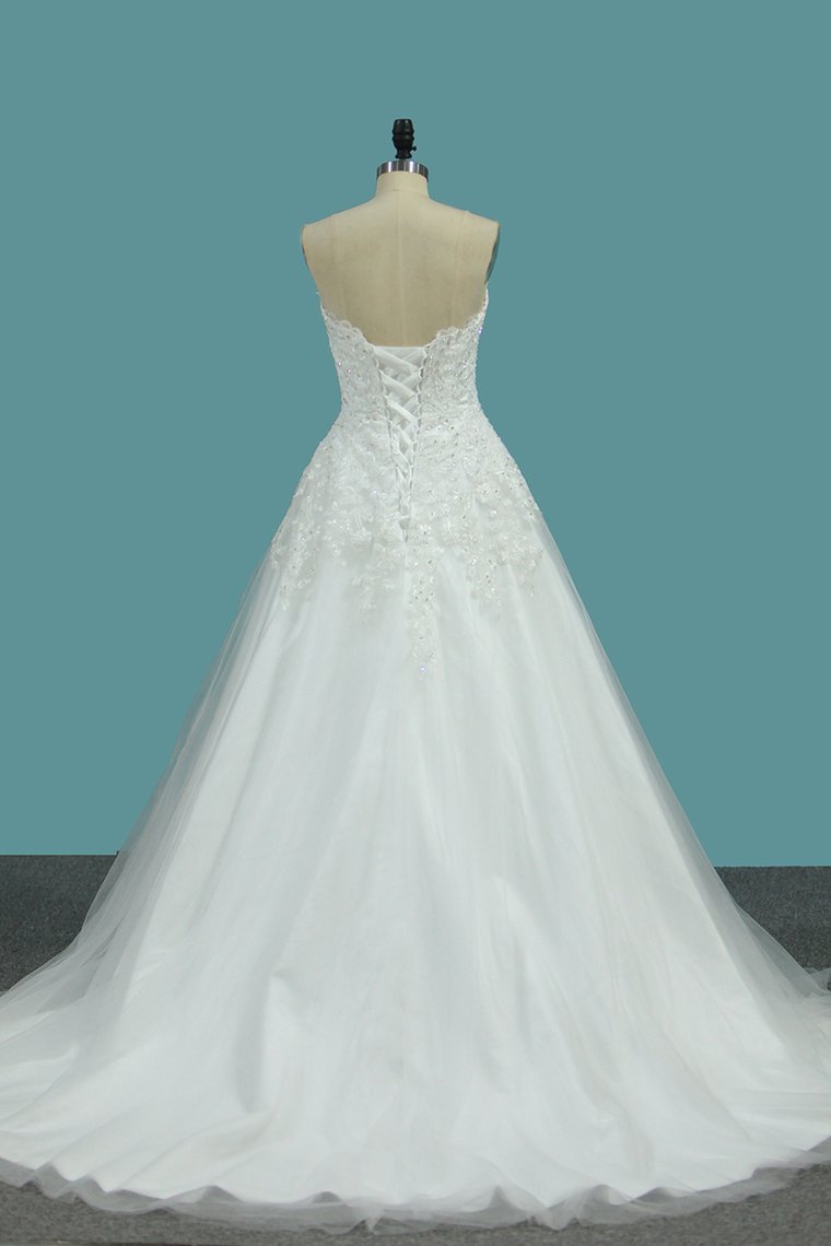 Sweetheart Wedding Dresses A Line Tulle With Applique Sweep Train