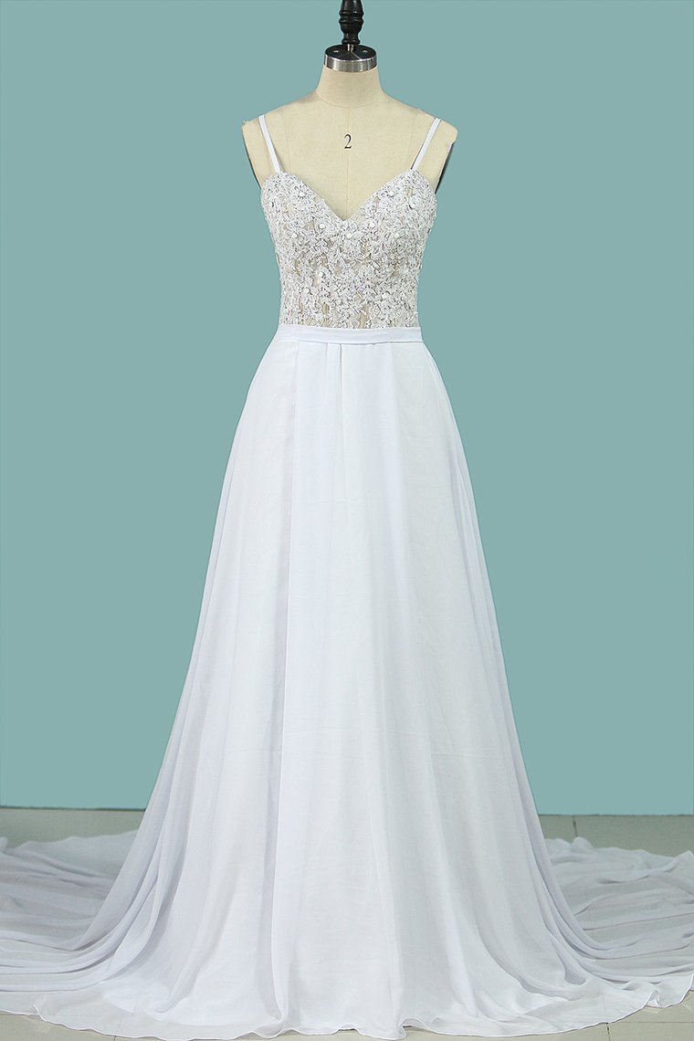 Spaghetti Straps Wedding Dresses A Line Chiffon With Applique