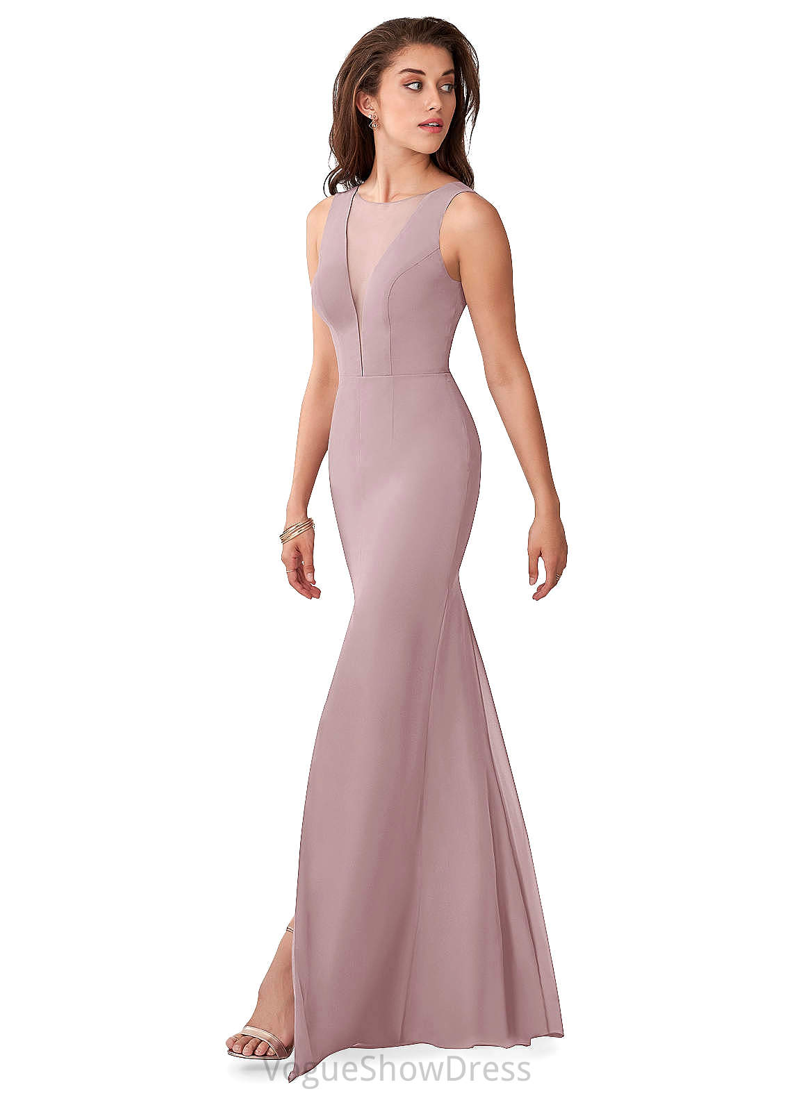 Tia Floor Length A-Line/Princess Sleeveless V-Neck Natural Waist Bridesmaid Dresses