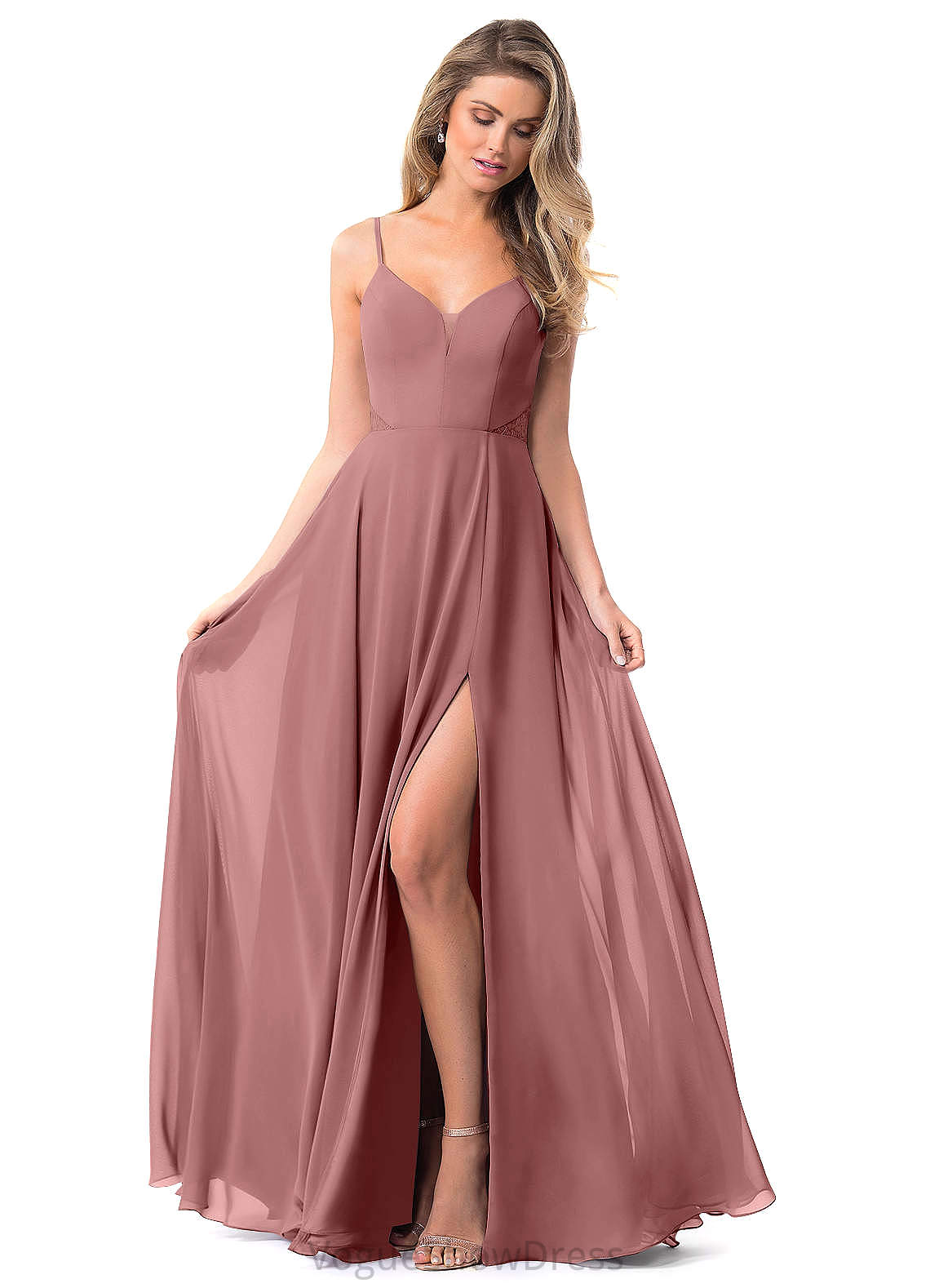 Violet Spaghetti Staps Floor Length Natural Waist Sleeveless A-Line/Princess Bridesmaid Dresses