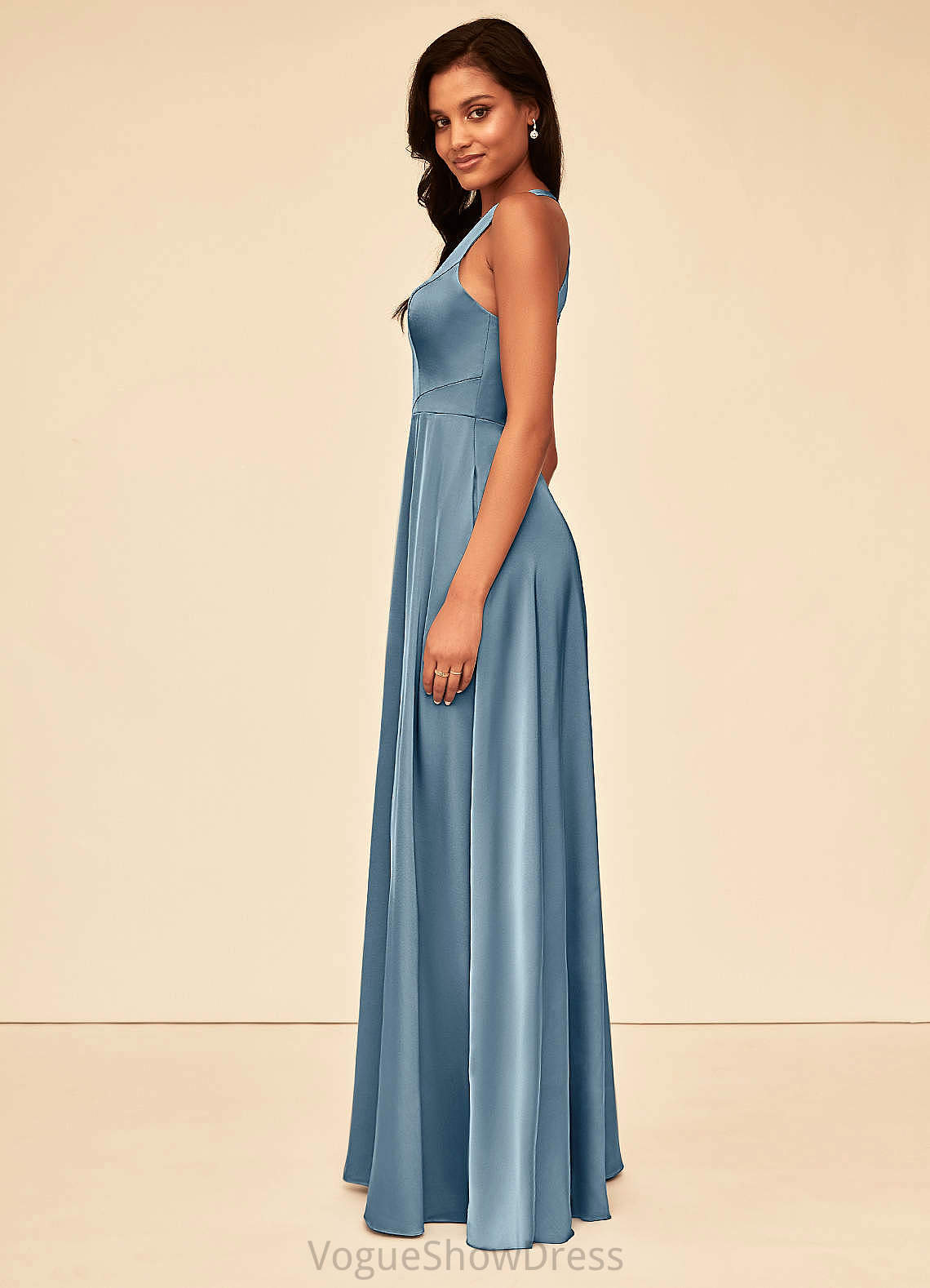 Sonia Short Sleeves Velvet Floor Length V-Neck Natural Waist A-Line/Princess Bridesmaid Dresses