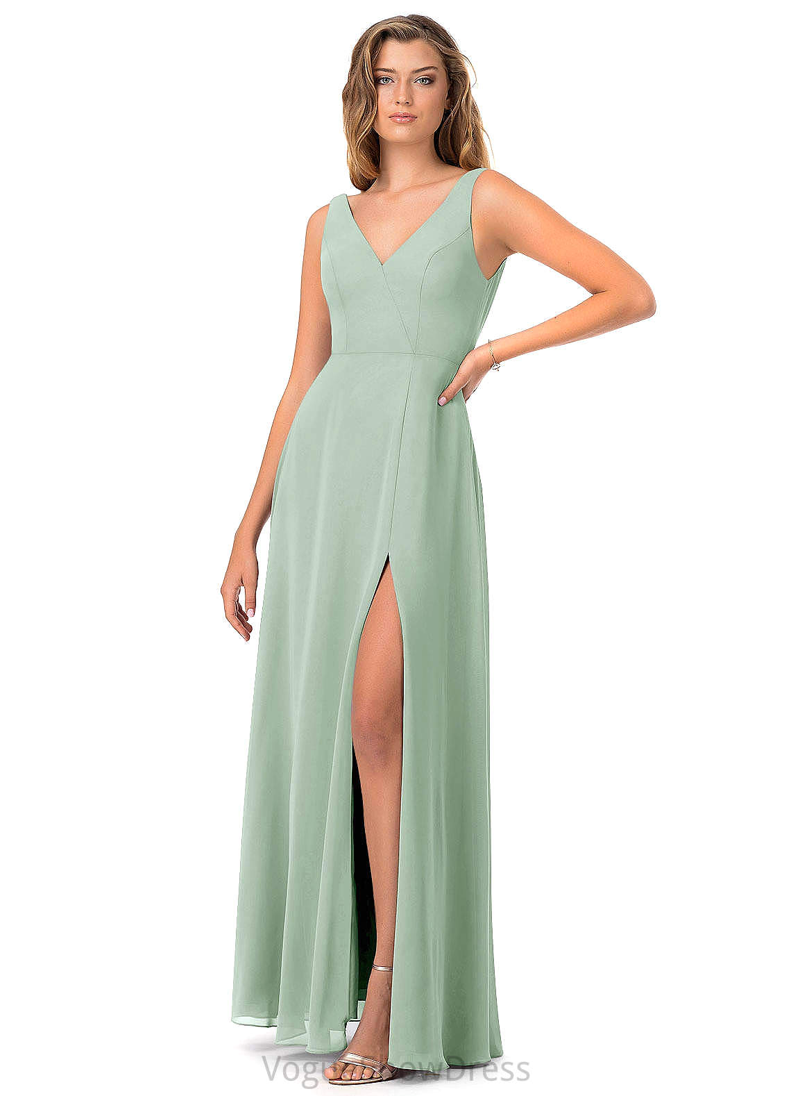 Talia Sleeveless Natural Waist Floor Length A-Line/Princess V-Neck Bridesmaid Dresses