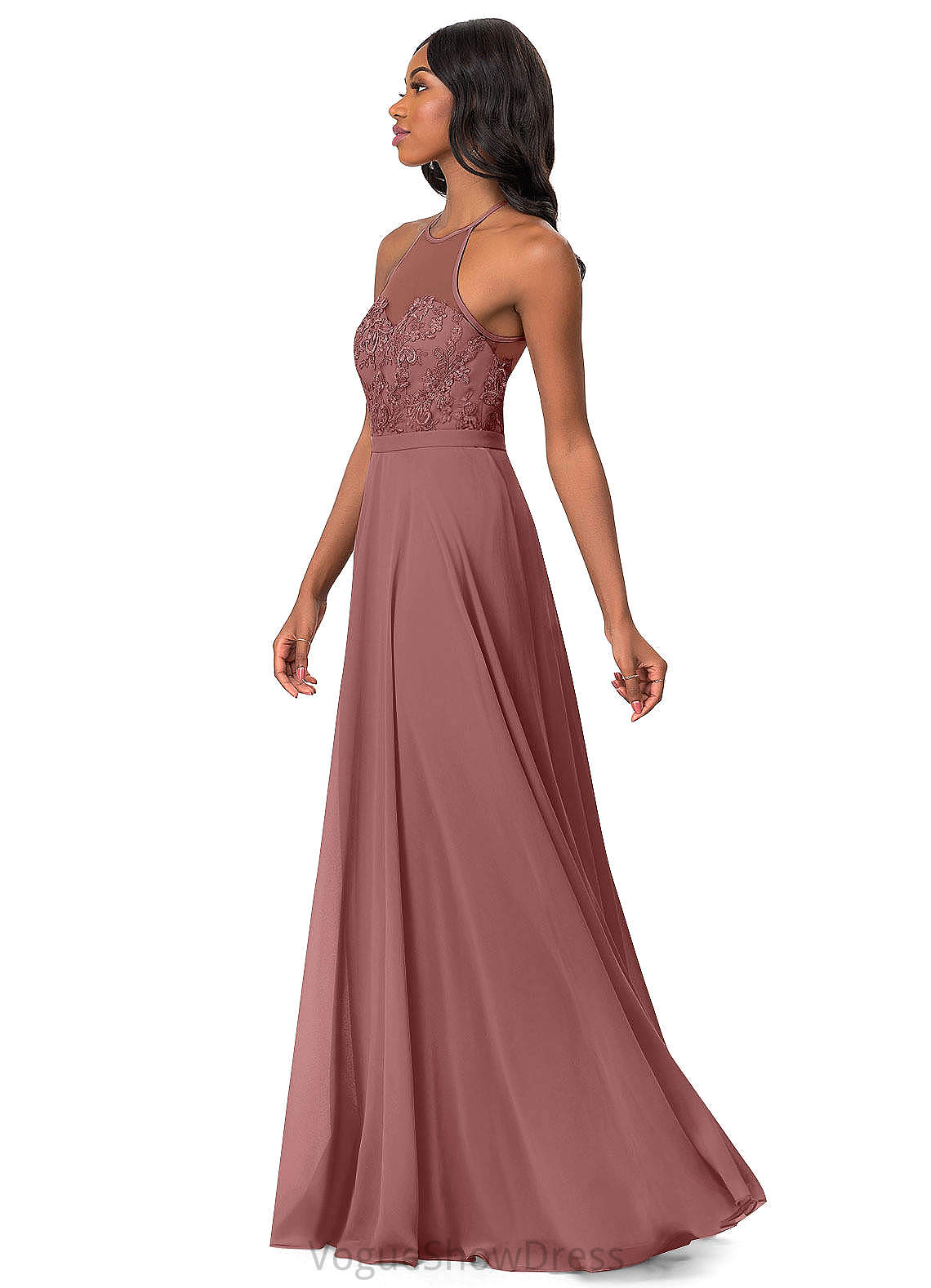 Xiomara Natural Waist Sleeveless Halter Floor Length A-Line/Princess Bridesmaid Dresses