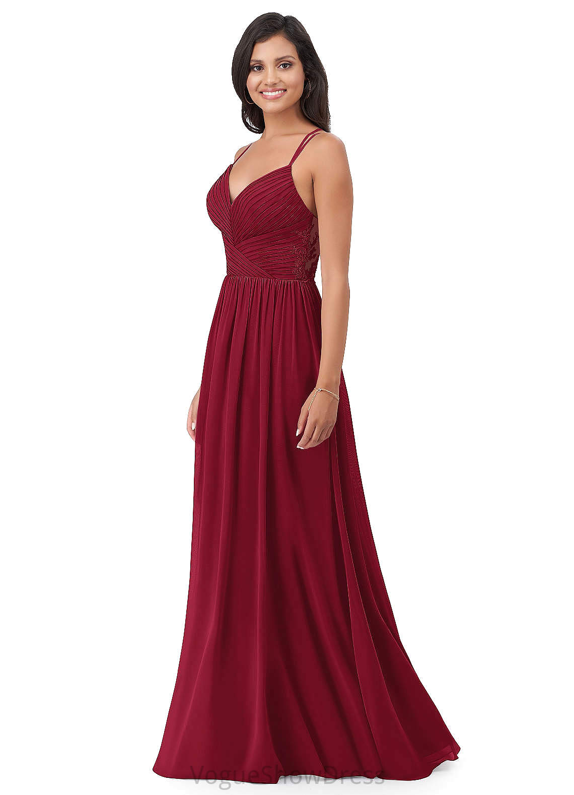 Vivian Floor Length Spaghetti Staps Natural Waist Off The Shoulder A-Line/Princess Sleeveless Bridesmaid Dresses