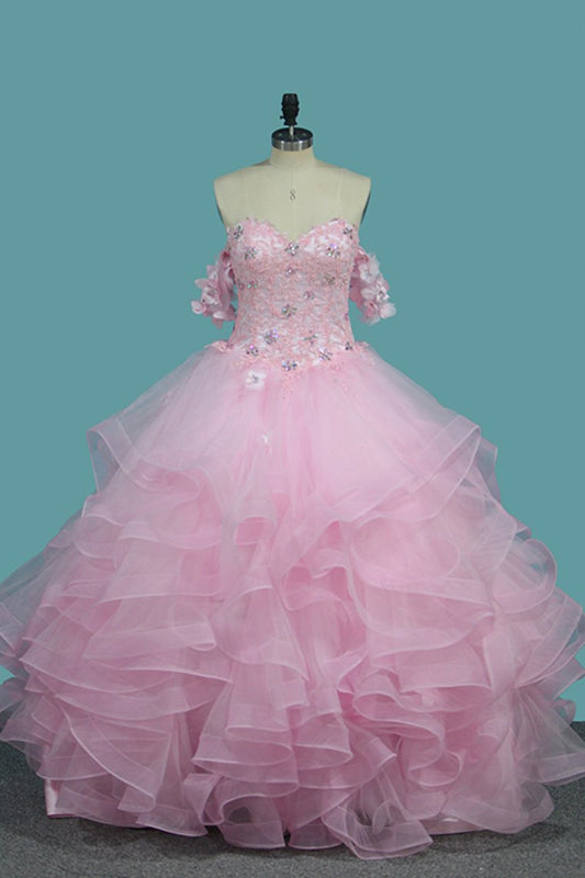 2024 Sweetheart Quinceanera Dresses Tulle With Applique And Beading Ball Gown