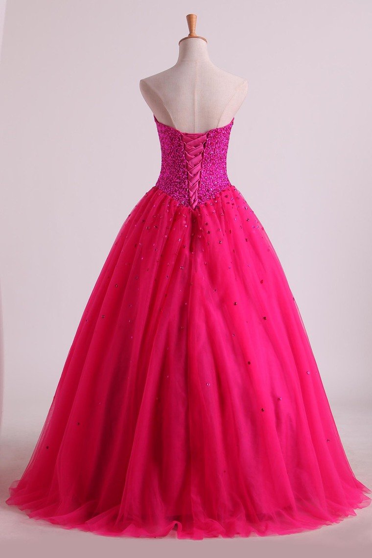 Sweetheart Quinceanera Dresses Floor-Length Tulle Ball Gown Lace Up