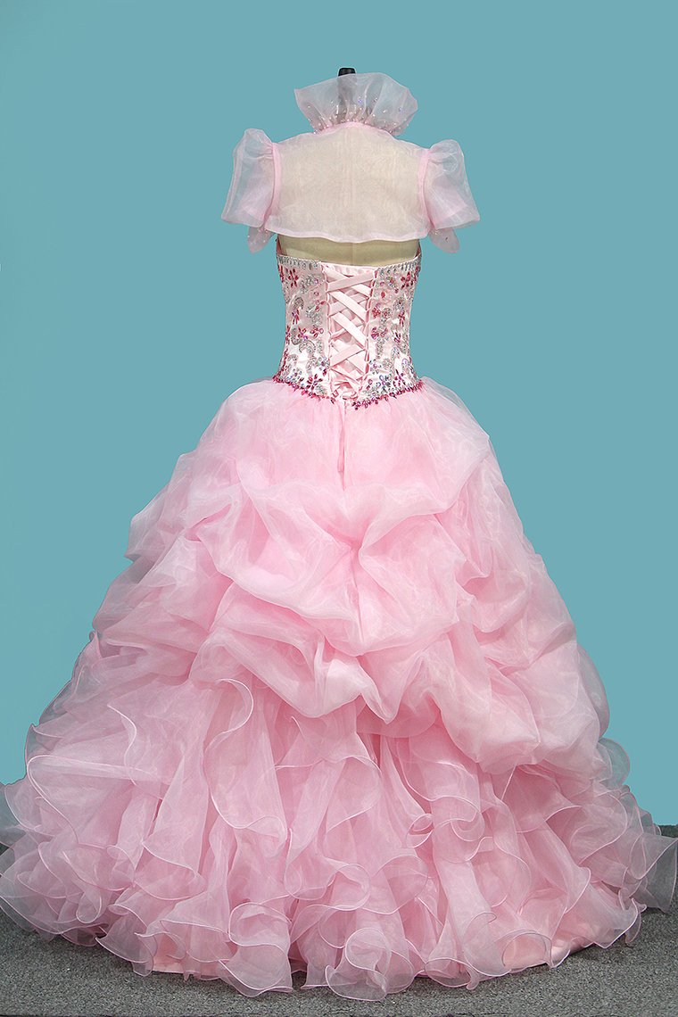 Organza Ball Gown Quinceanera Dresses Sweetheart Beaded Bodice Lace Up