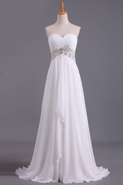 2024 A Line Sweetheart Chiffon With Beads And Ruffles Wedding Dresses