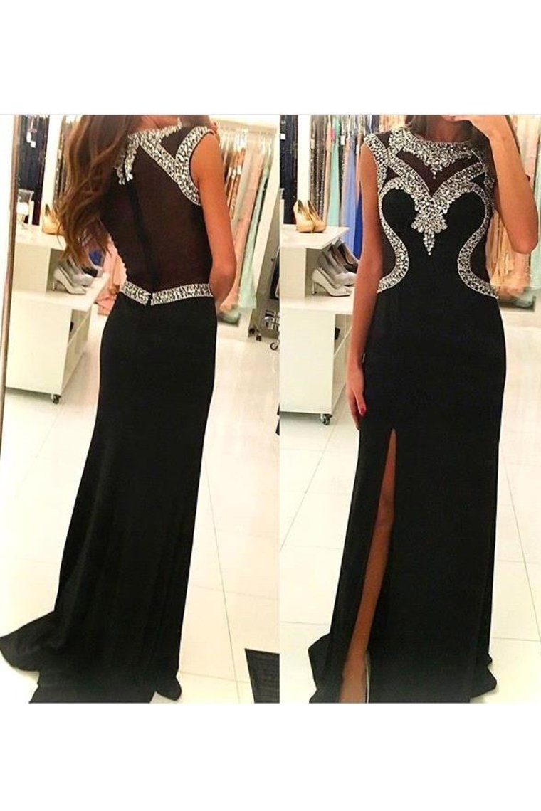 2024 Mermaid Prom Dresses Scoop With Beads And Slit Spandex