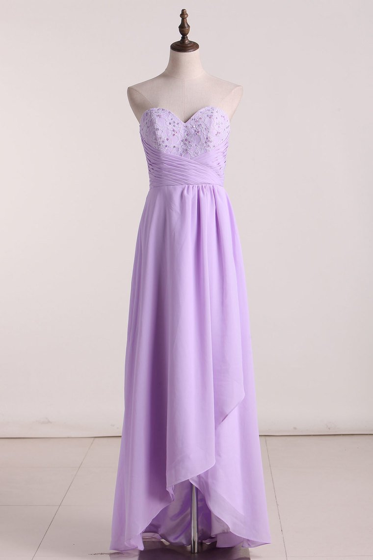 2024 A Line Bridesmaid Dresses Sweetheart Asymmetrical Chiffon With Beads