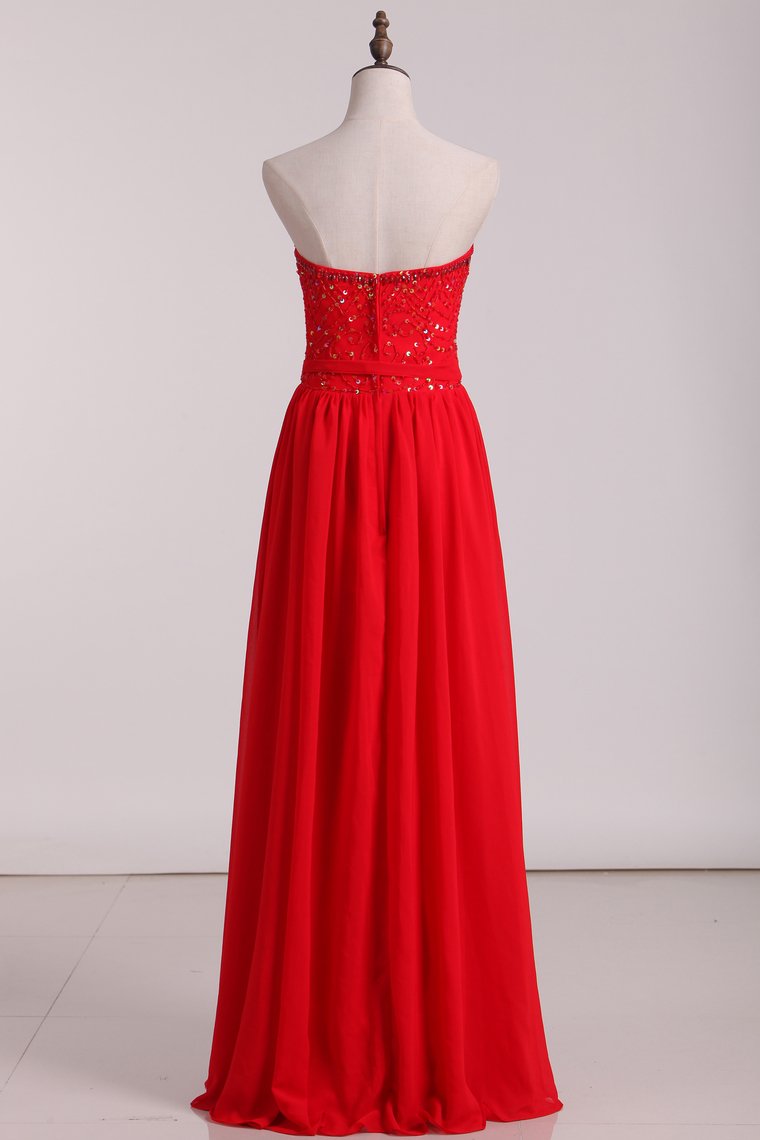 2024 A Line Sweetheart Beaded Bodice Bridesmaid Dresses Chiffon Floor Length