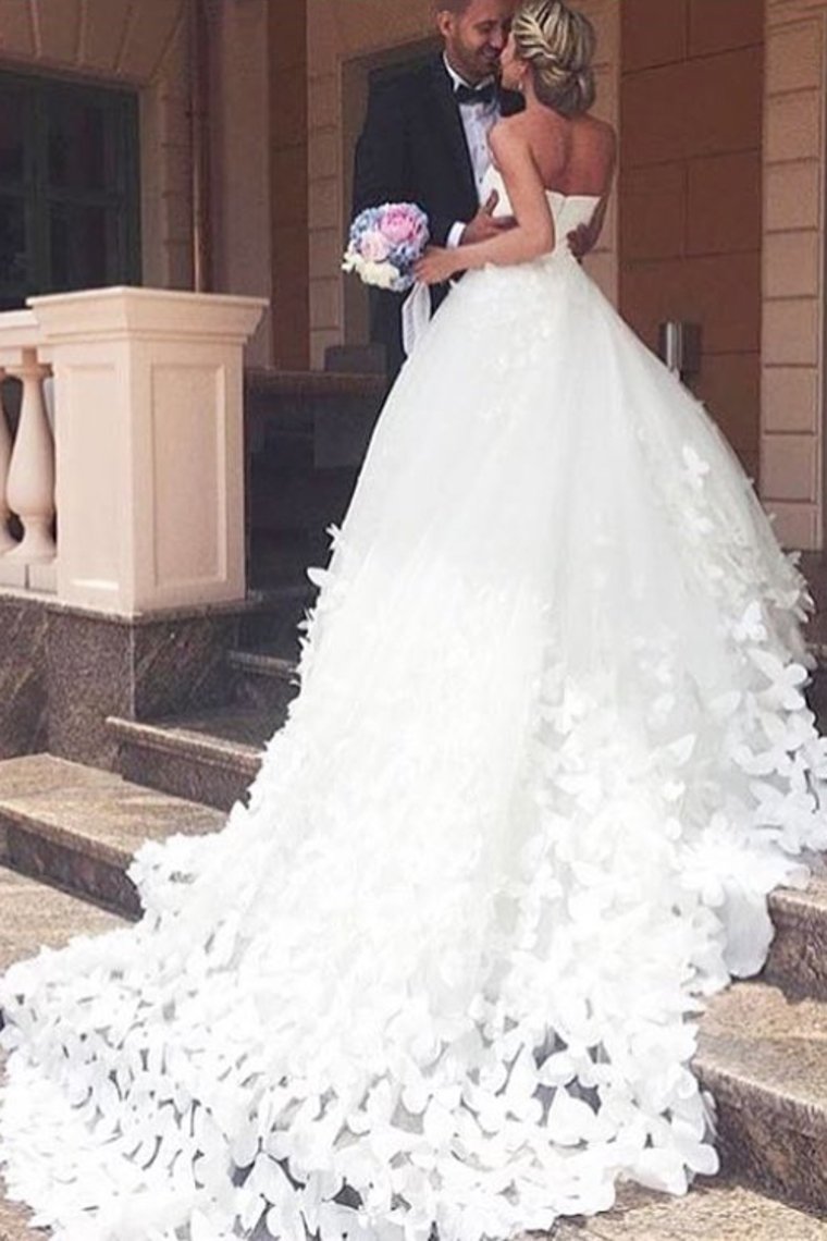 Sweetheart Wedding Dresses A Line Tulle With Handmade Flower