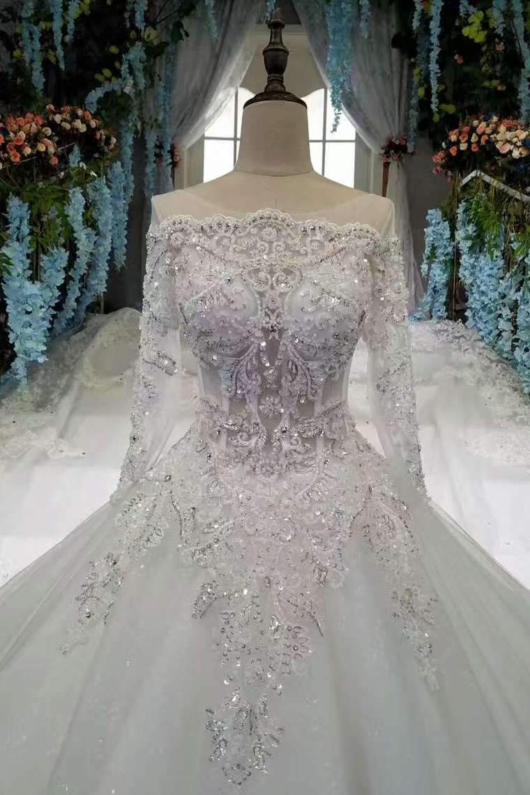 Scoop Neckline Marvelous Wedding Dresses Lace Up With Rhinestones Royal Train