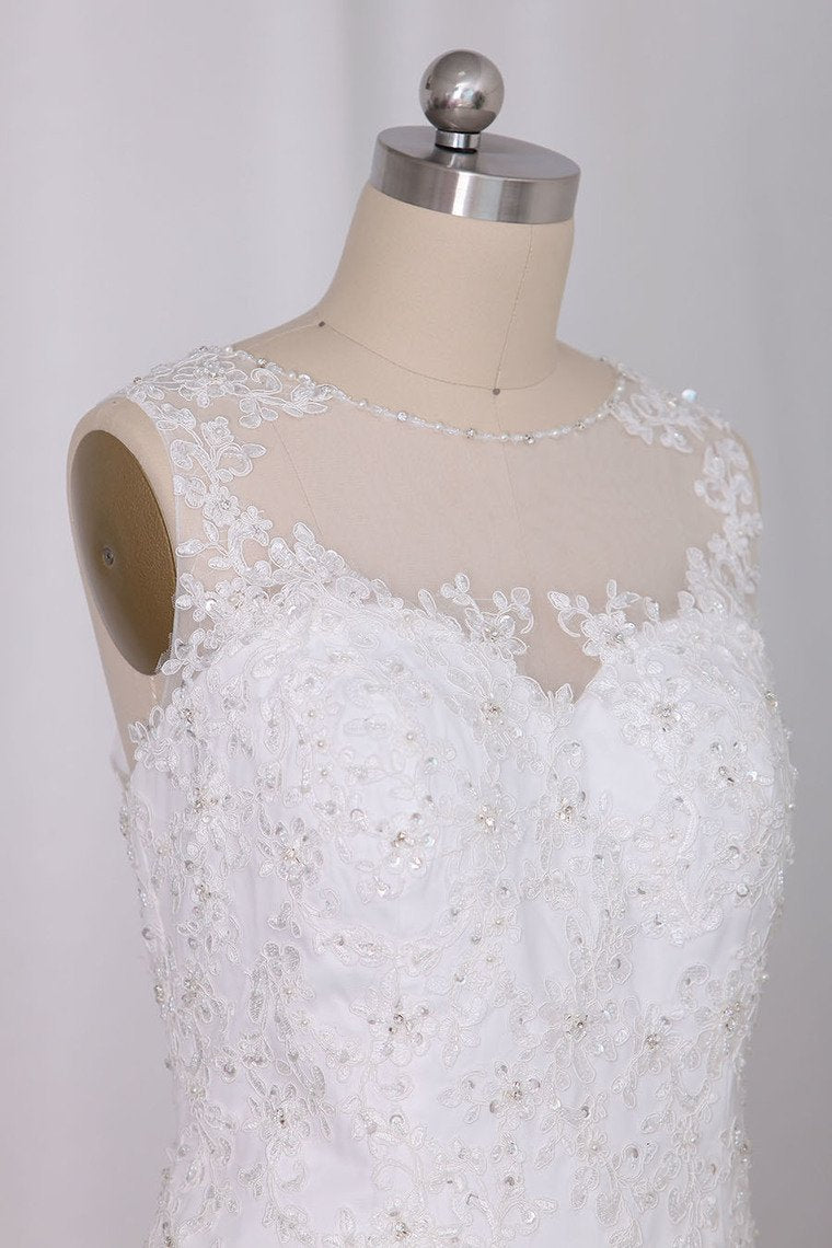 Wedding Dresses Scoop A Line With Beads And Applique