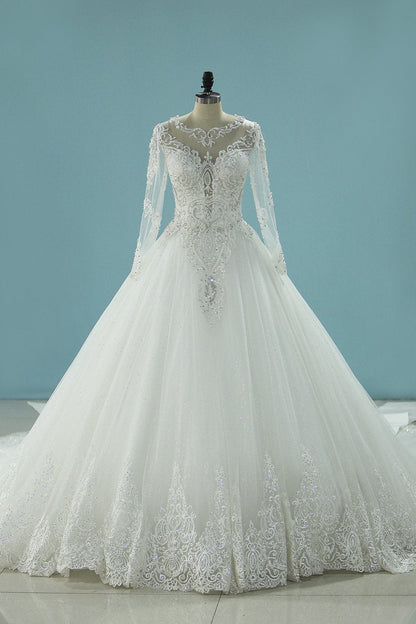 2024 Gorgeous Scoop Wedding Dresses Glitter Tulle With Beading Zipper Back Long Train