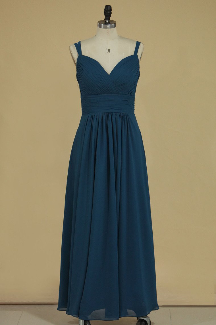 Spaghetti Straps Bridesmaid Dresses Chiffon With Ruffles Floor Length