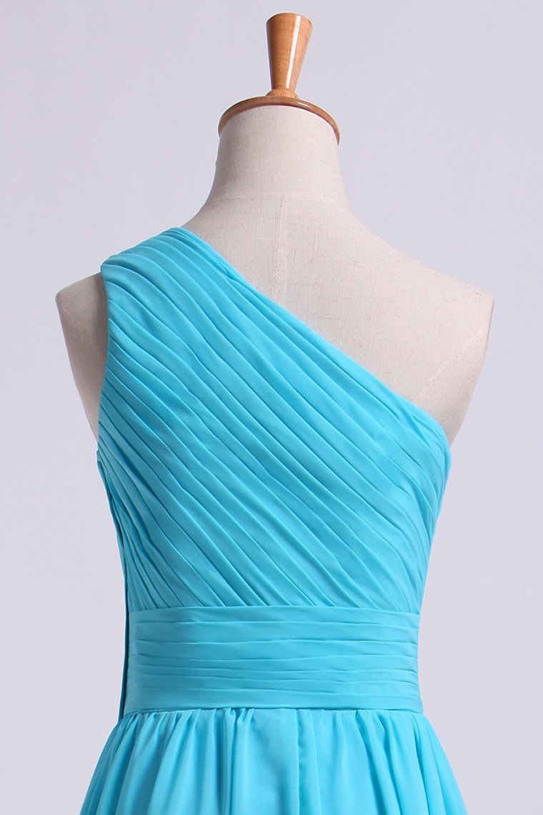 2024 One Shoulder Bridesmaid Dresses A Line Knee Length Chiffon With Ruffle