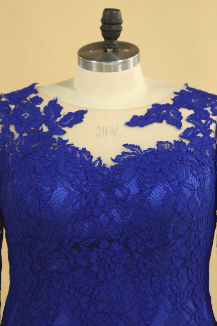 Plus Size Mother Of The Bride Dresses Scoop 3/4 Length Sleeve Lace With Applique Dark Royal Blue