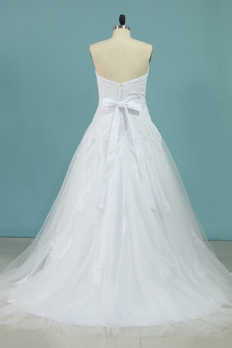 2024 A Line Sweetheart Tulle With Aplique And Sash Wedding Dresses