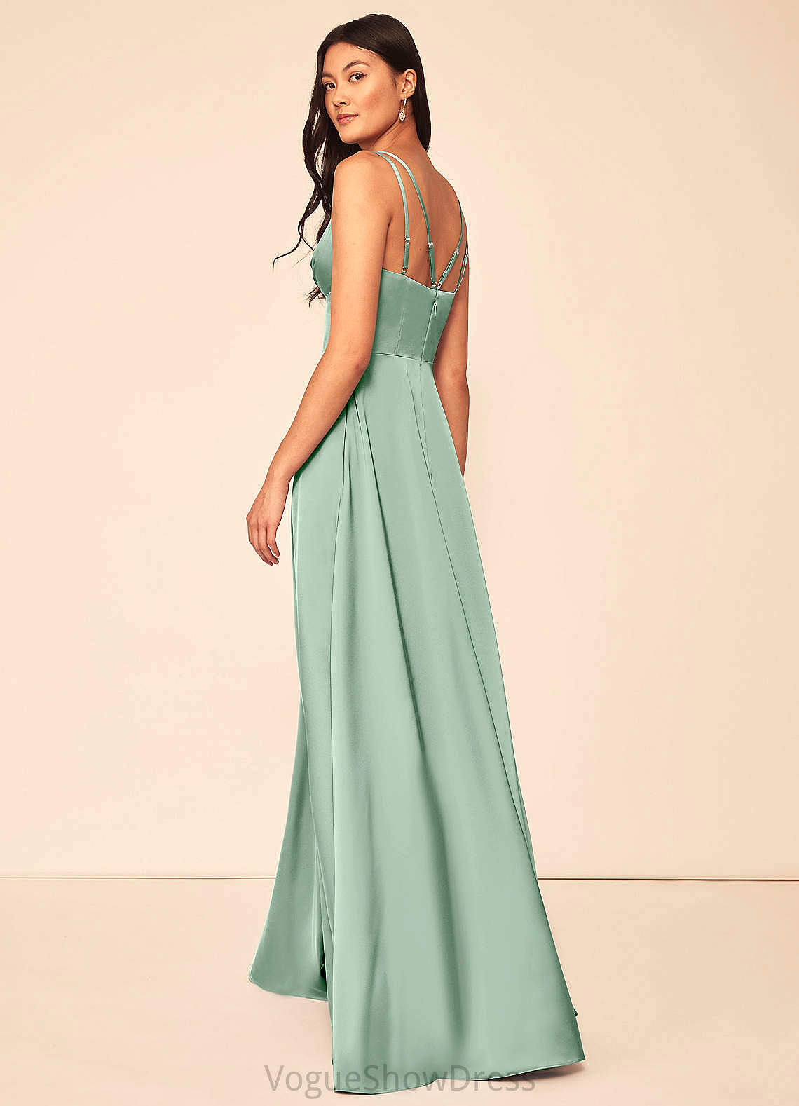 Tracy Floor Length V-Neck Natural Waist A-Line/Princess Tulle Sleeveless Bridesmaid Dresses