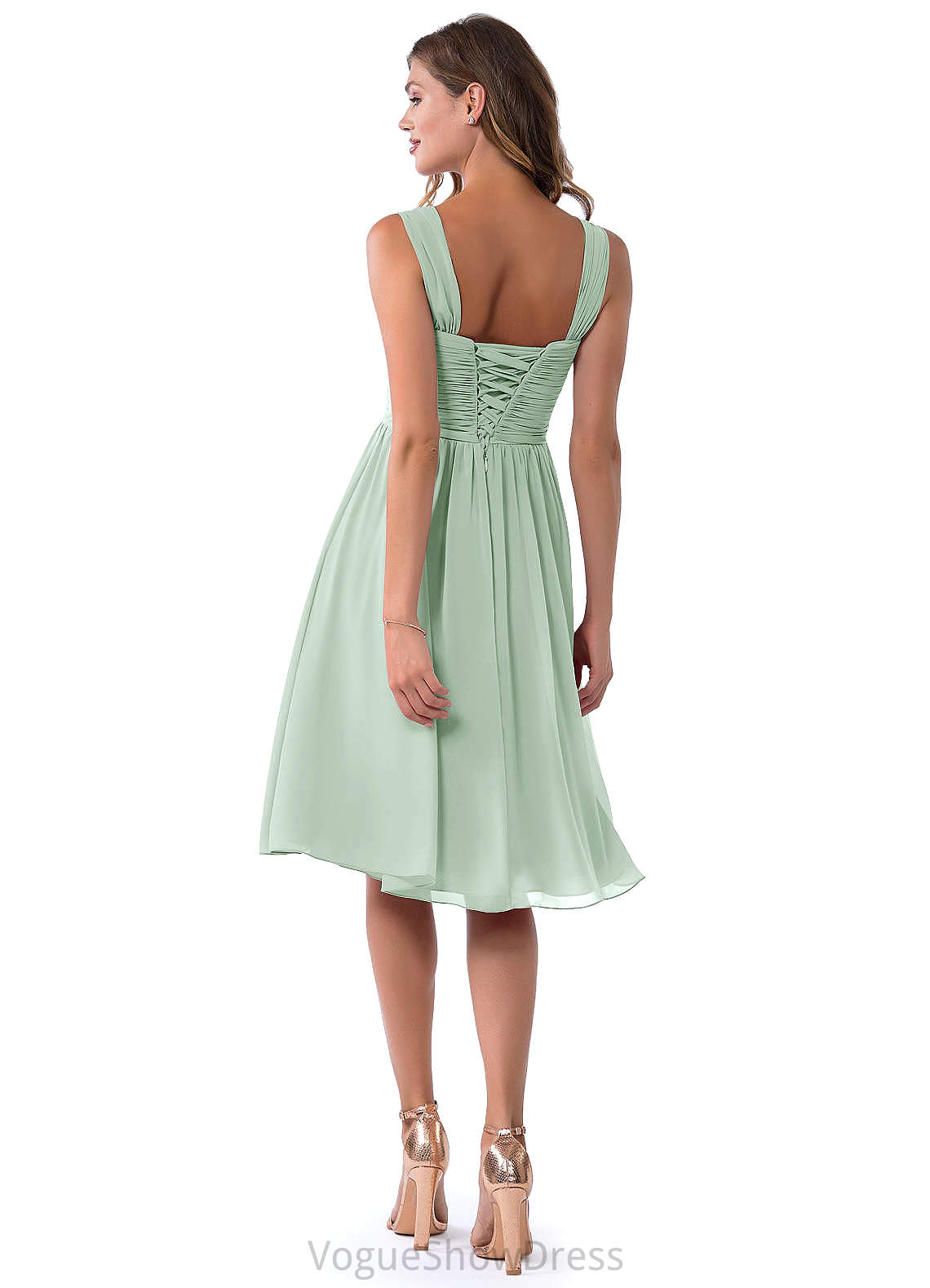 Summer Natural Waist Tea Length V-Neck Sleeveless A-Line/Princess Bridesmaid Dresses